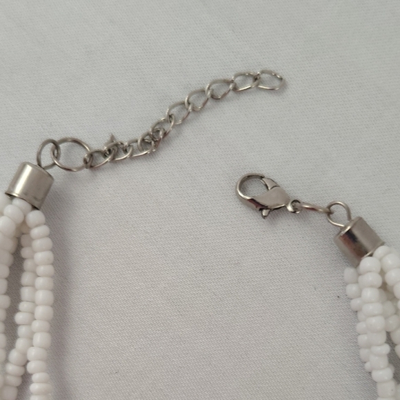 Multi-Strand White and Brown Beaded Statement Necklace - Picture 7 of 7